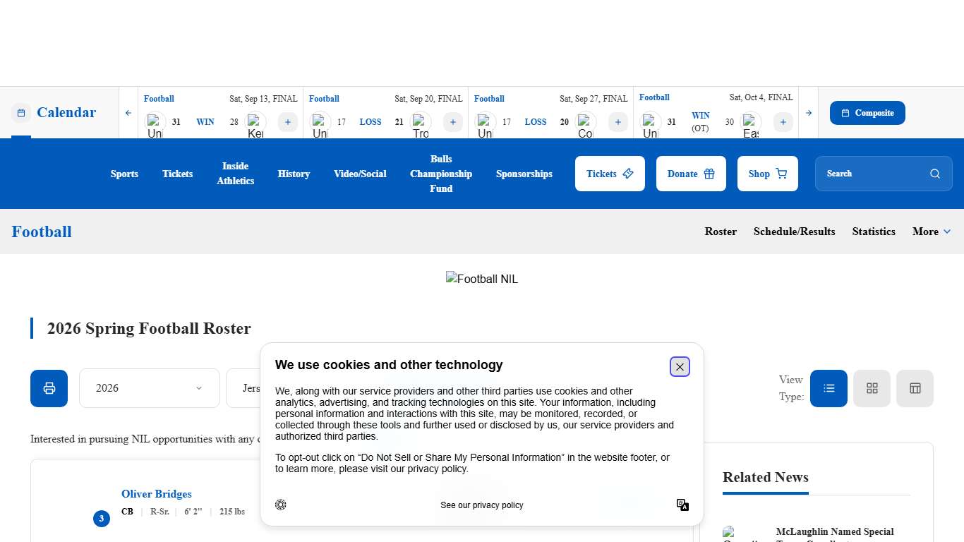 2026 Football Roster - University at Buffalo