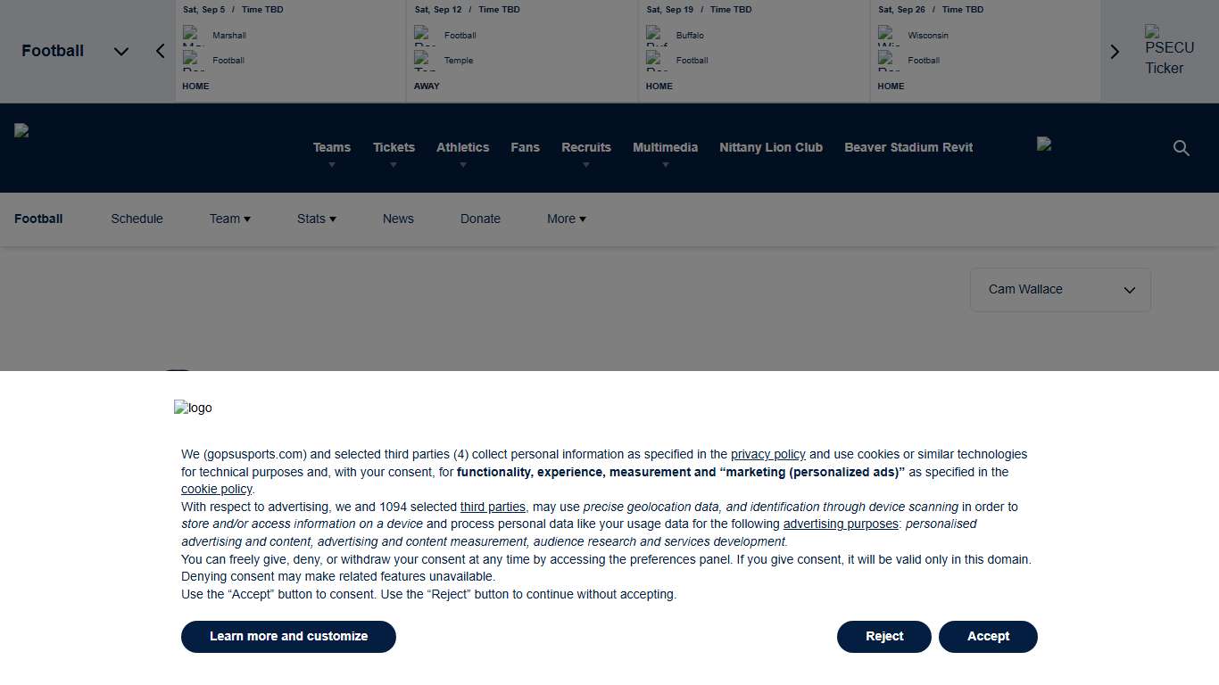 Cam Wallace - 2026 Football - Penn State - Official Athletics Website